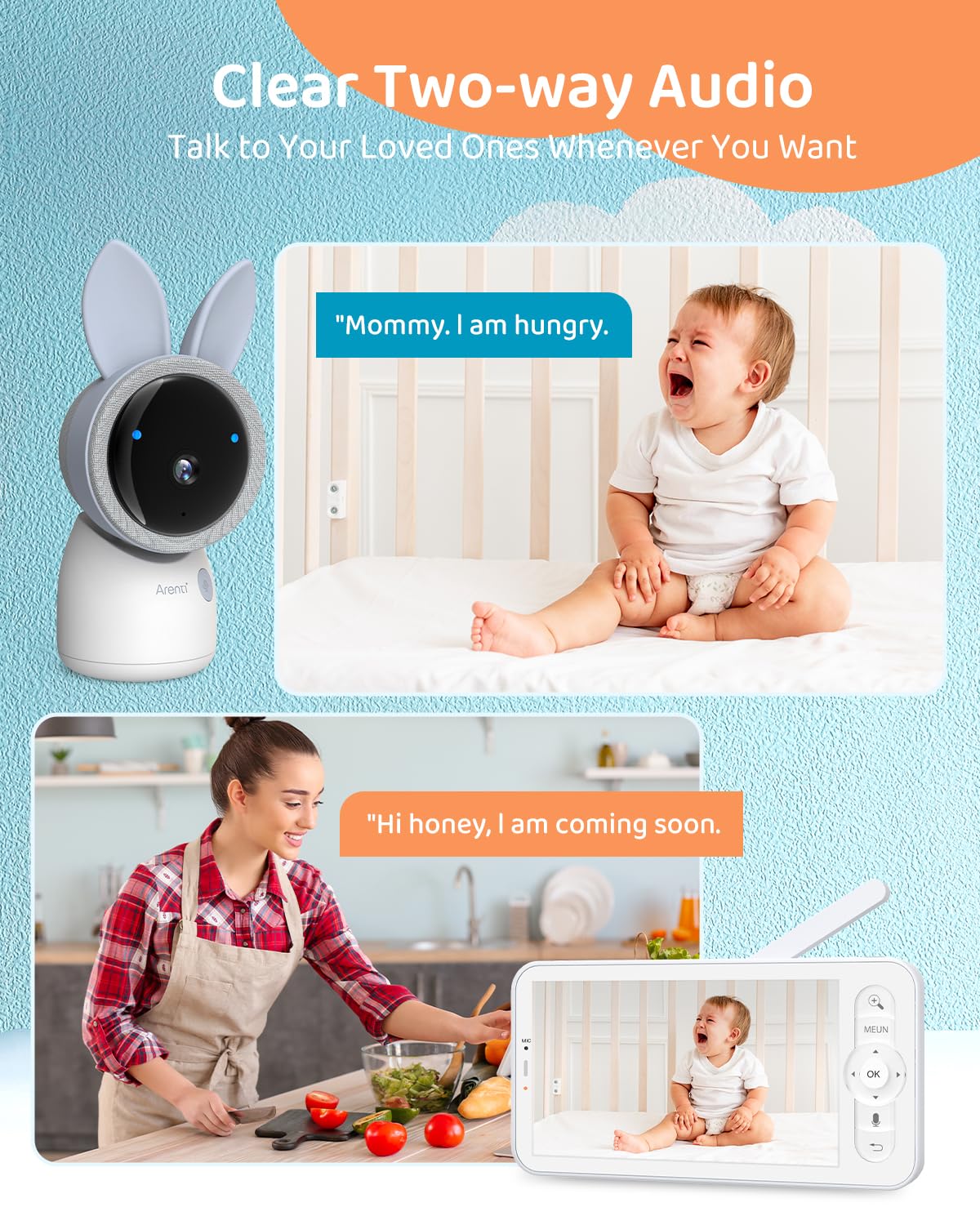 ARENTI night light softly illuminates baby's room for comfort.