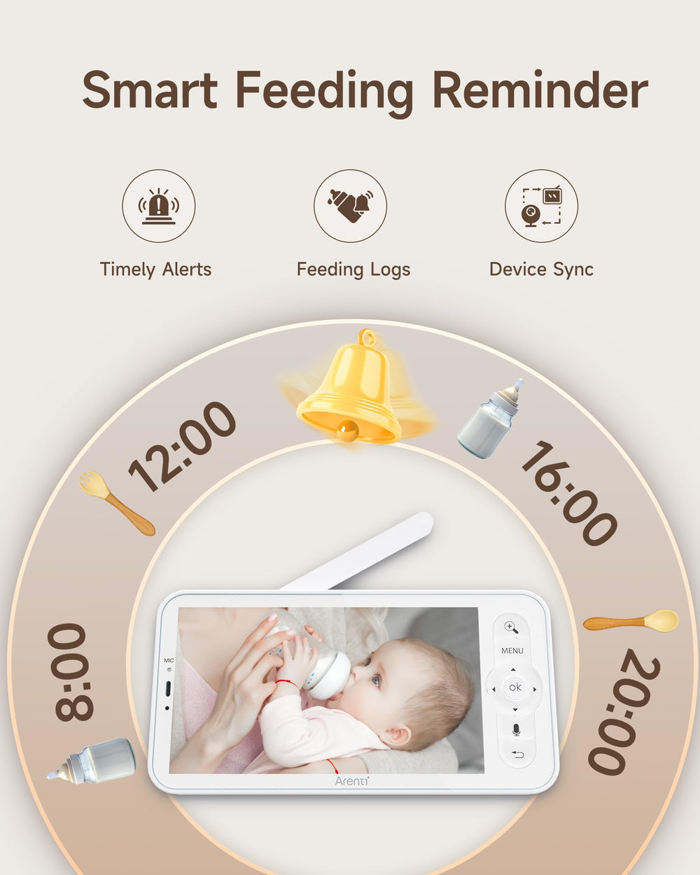ARENTI parent-unit closeup buttons shows intuitive controls for quick adjustments.