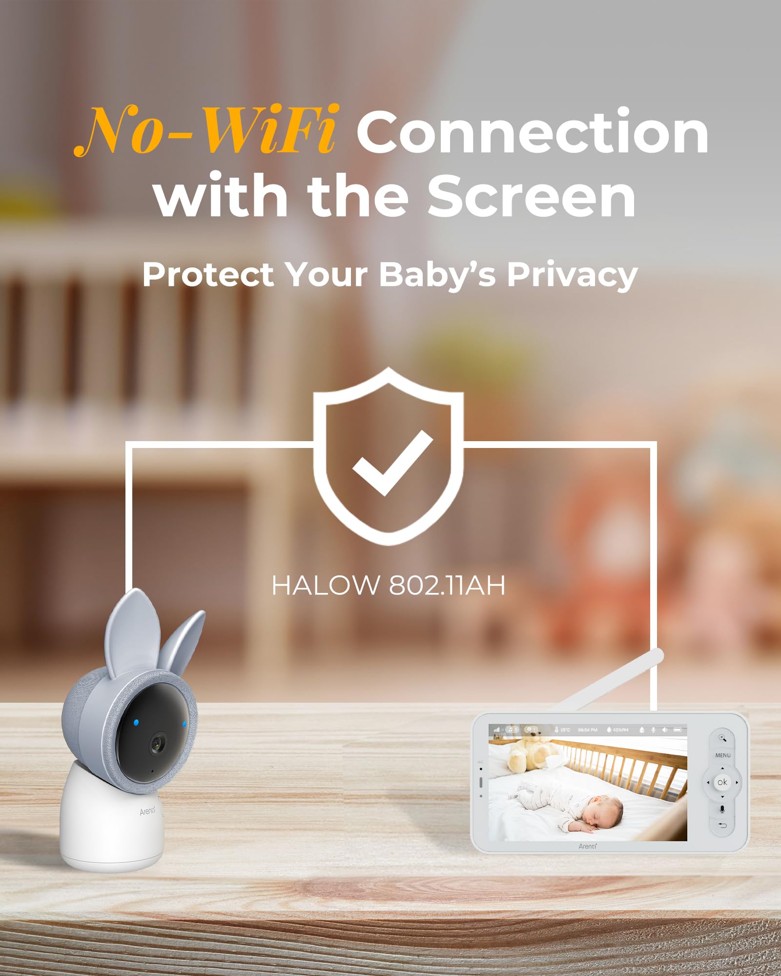 ARENTI Upgraded Baby Monitor features a 5-inch color LCD display for clear viewing.