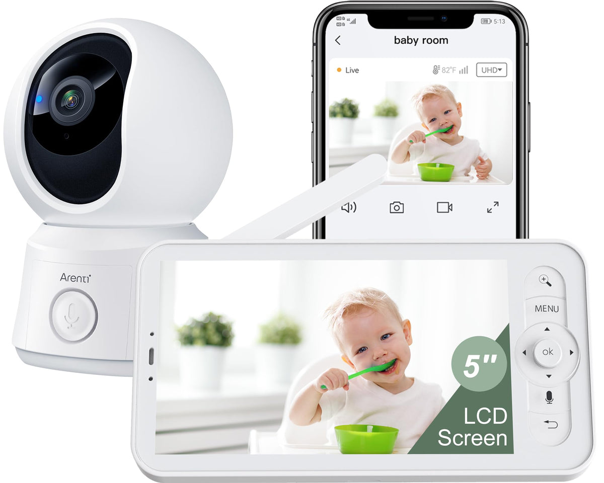 ARENTI video baby monitor PTZ rotation for full nursery view from anywhere.