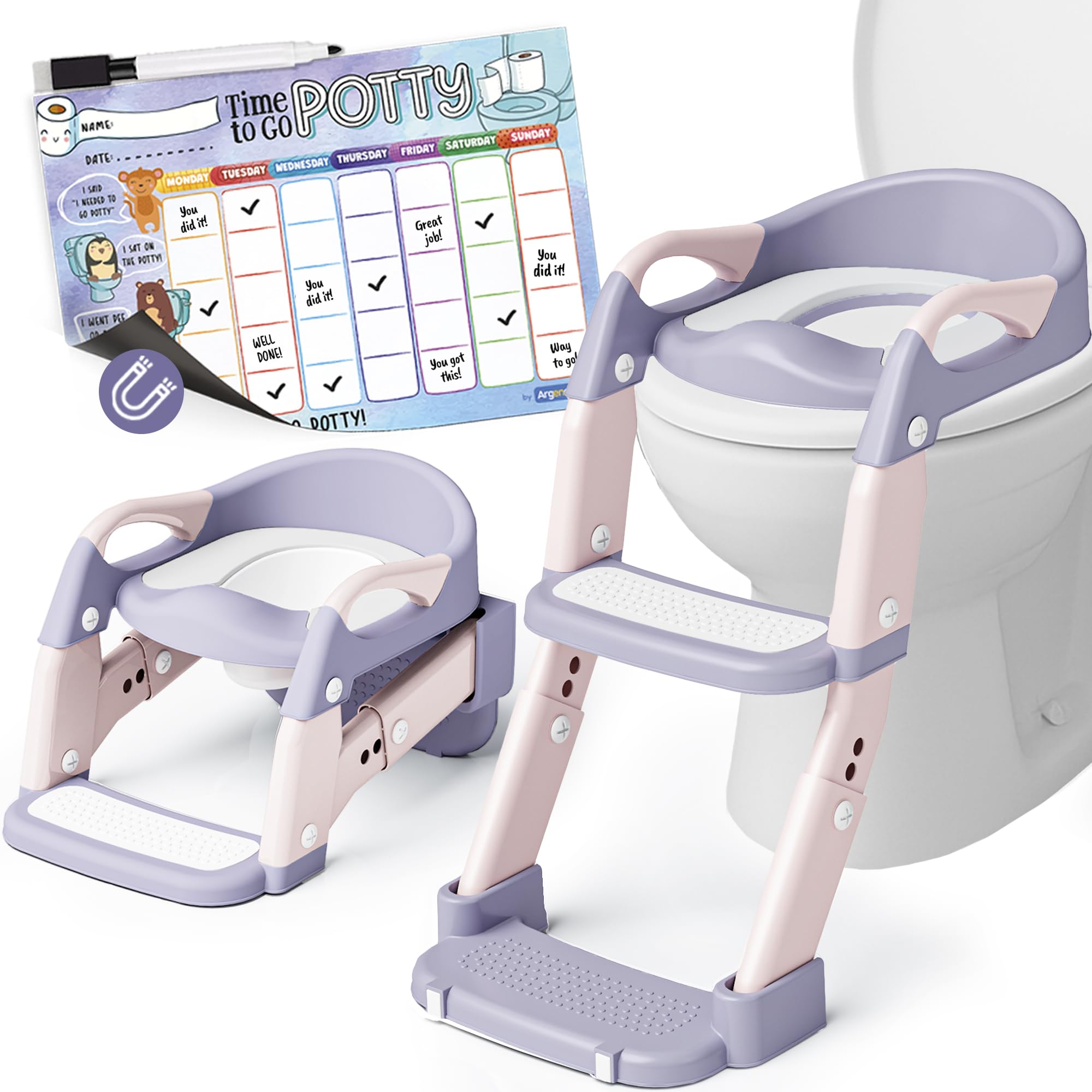 Argenens 3-in-1 potty seat with foldable design for storage.