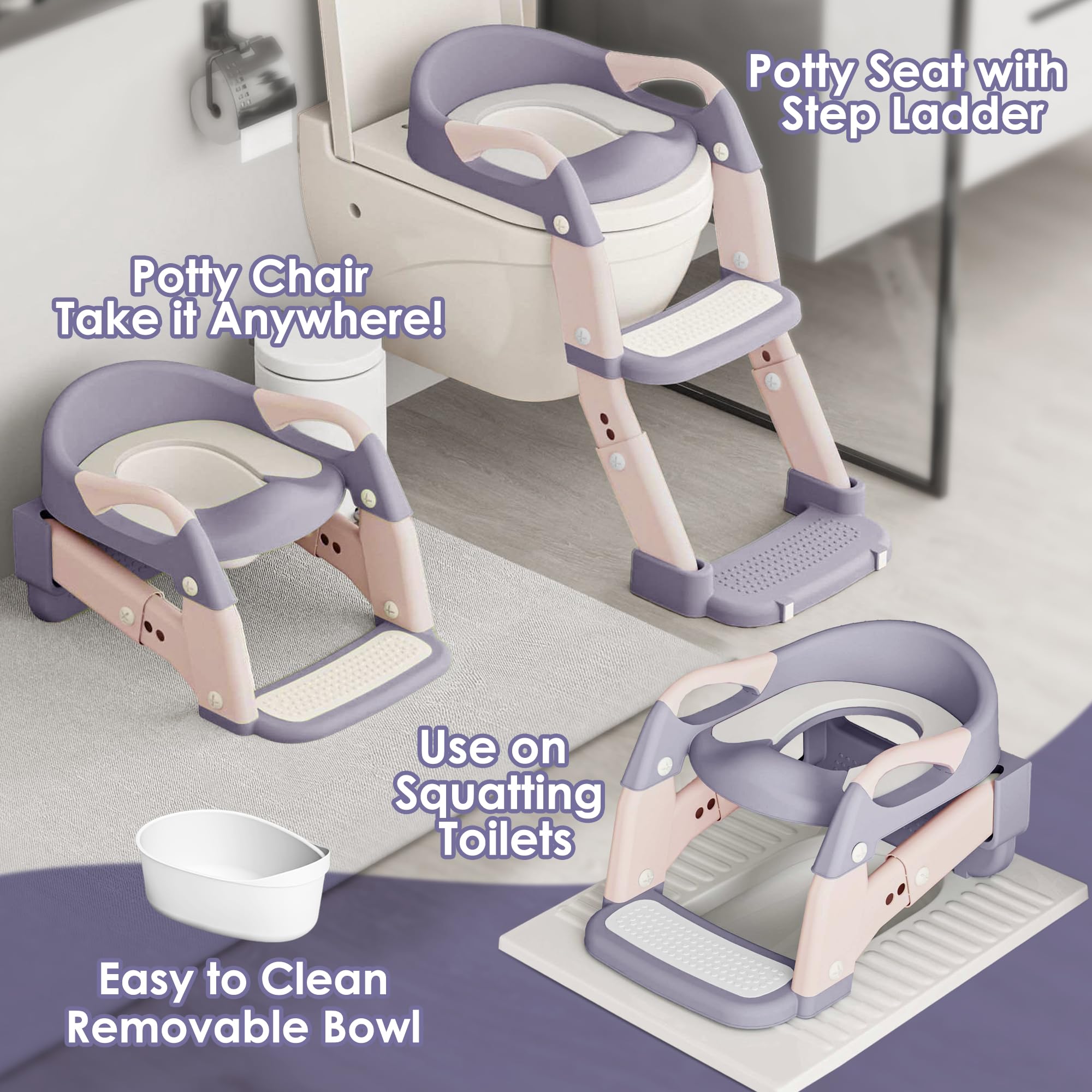 Argenens potty seat with step stool and anti-slip steps for stability.