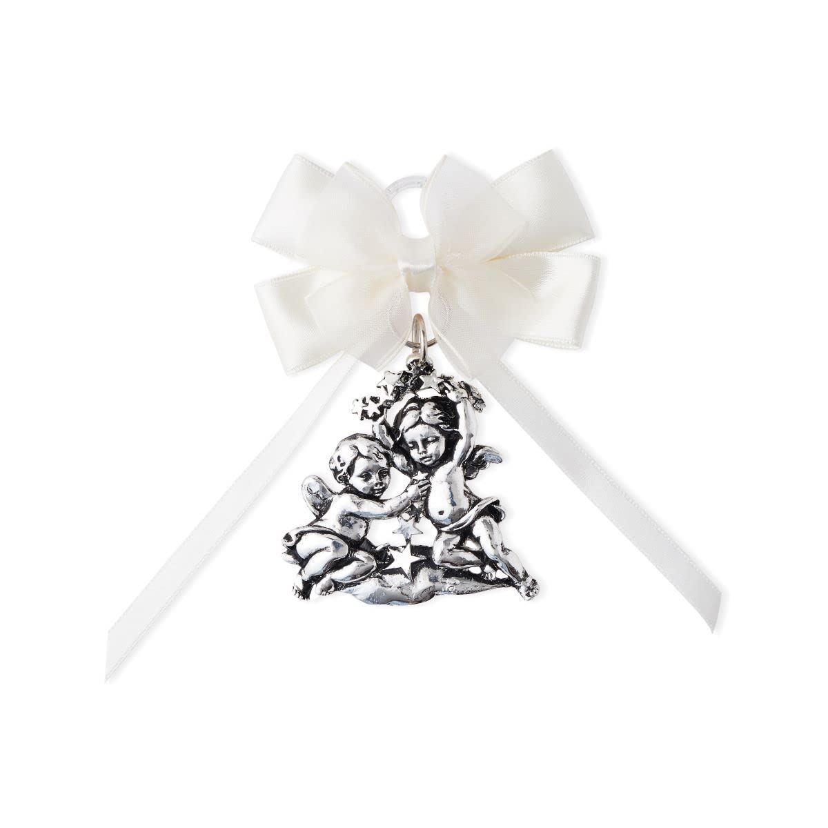 ARGENTARIA Angel Star crib medal with beige satin ribbon, a protective keepsake.