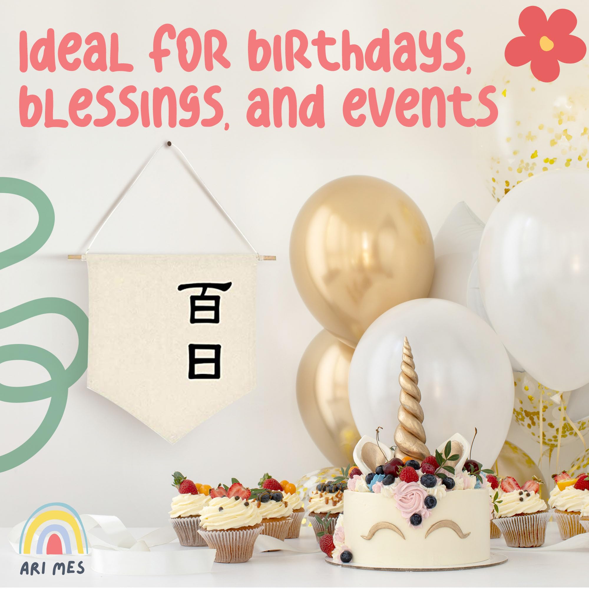 ARI MES 100 days decor canvas supports versatile party ambiance.