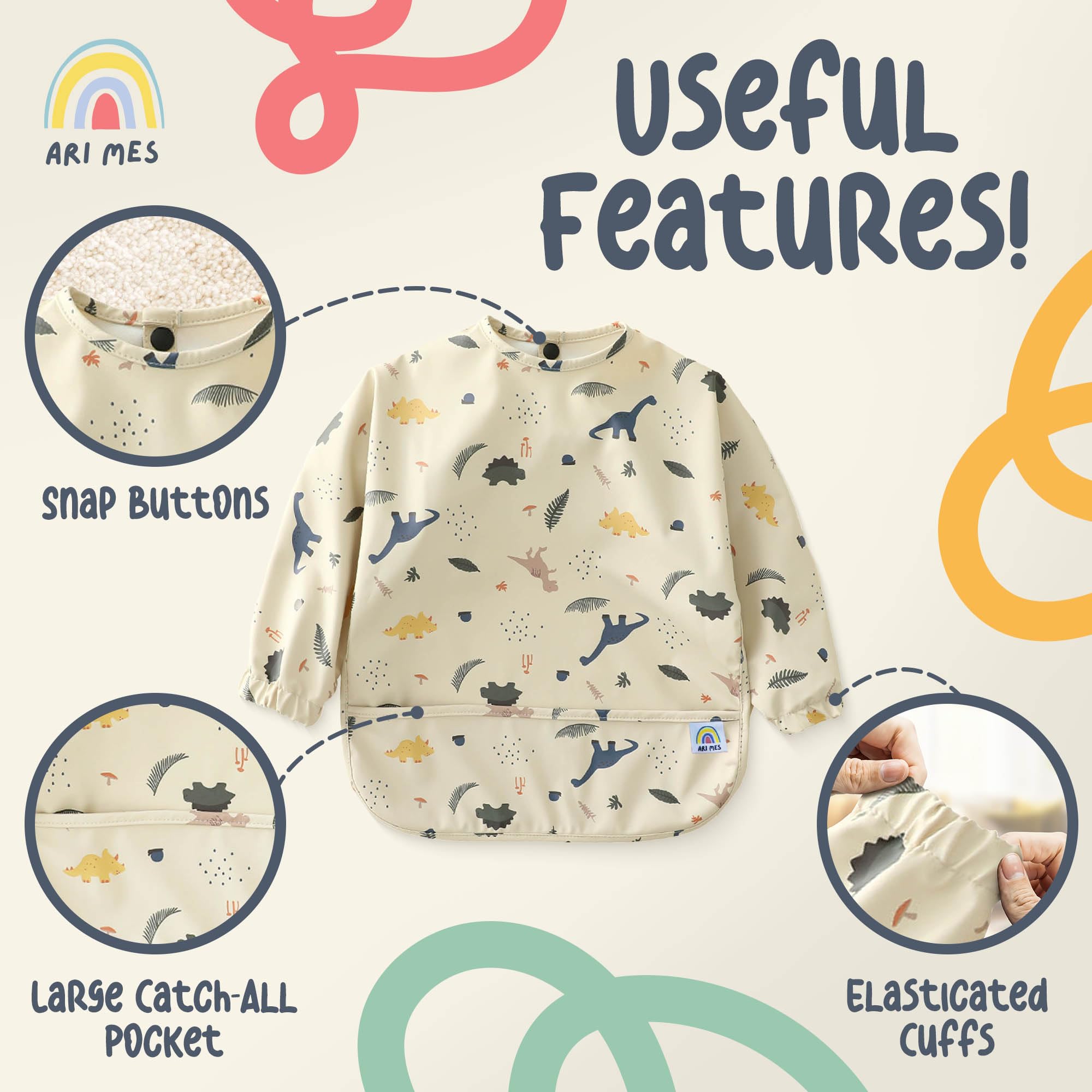 ARI MES green stripes bib ideal for travel and everyday feeding routines