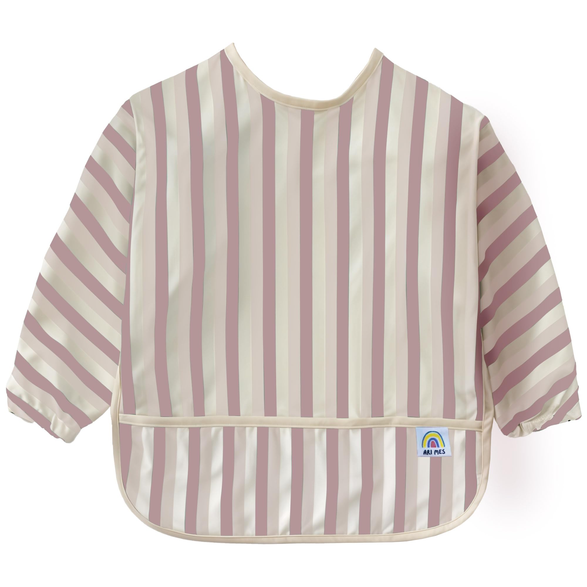 ARI MES long sleeves waterproof bib with pink stripes for mess-free feeding