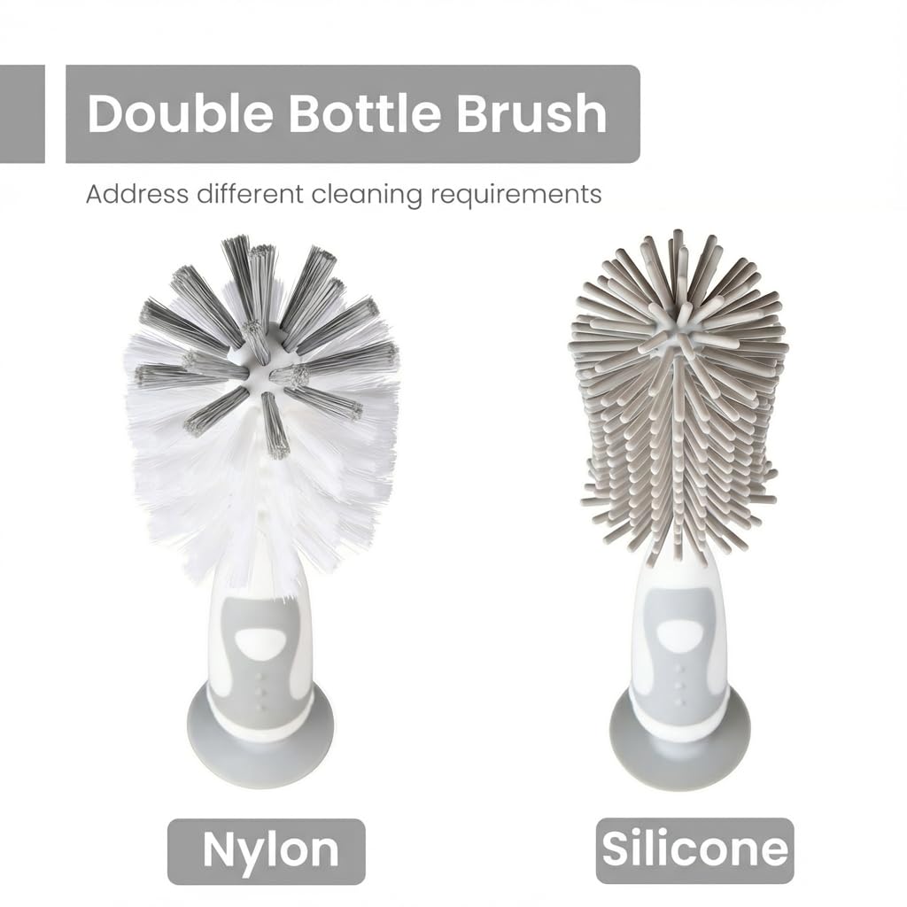Ariseno silicone bottle brush provides gentler action for delicate parts.