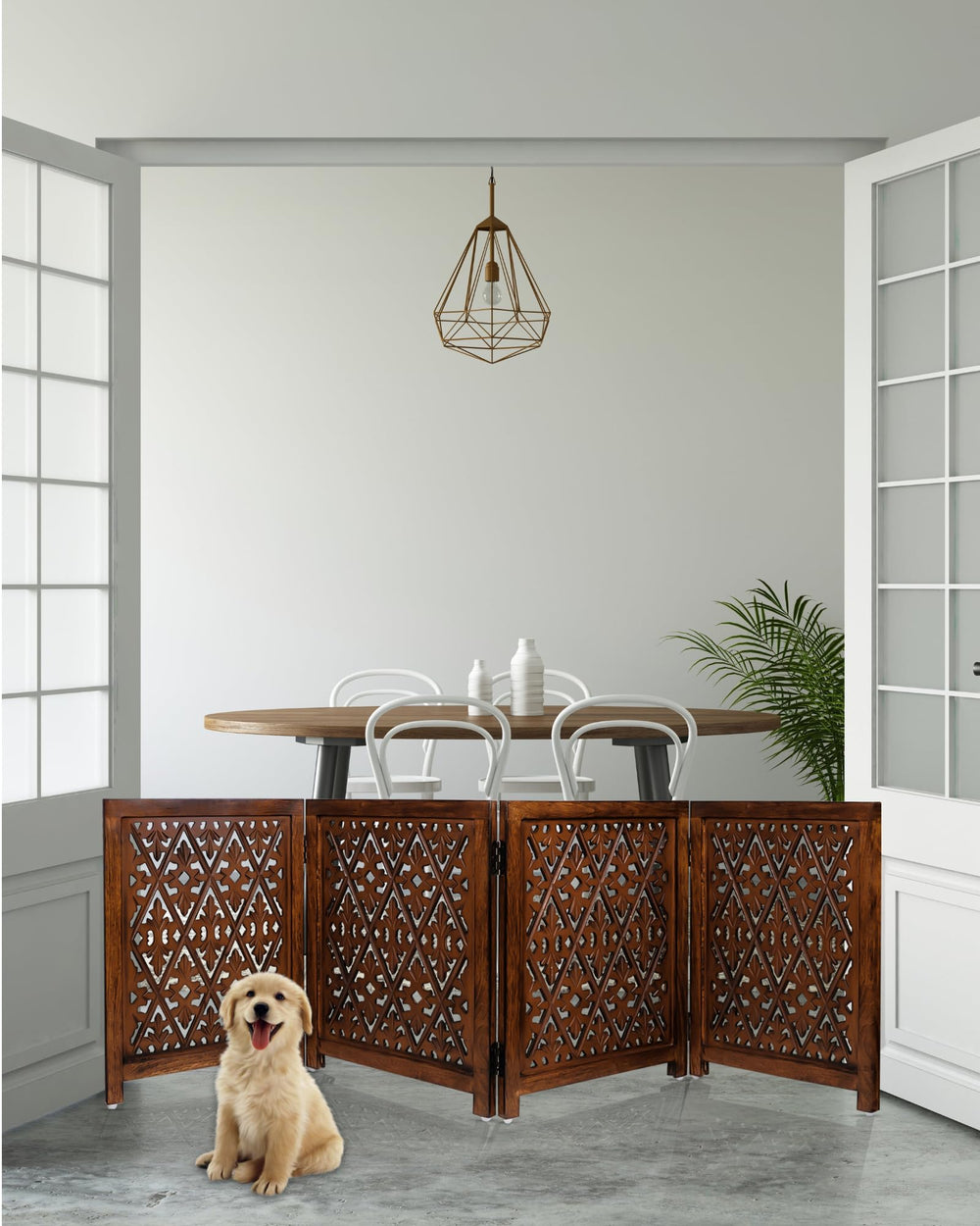 ARJORA indoor gate placed in doorway for pet and toddler control.