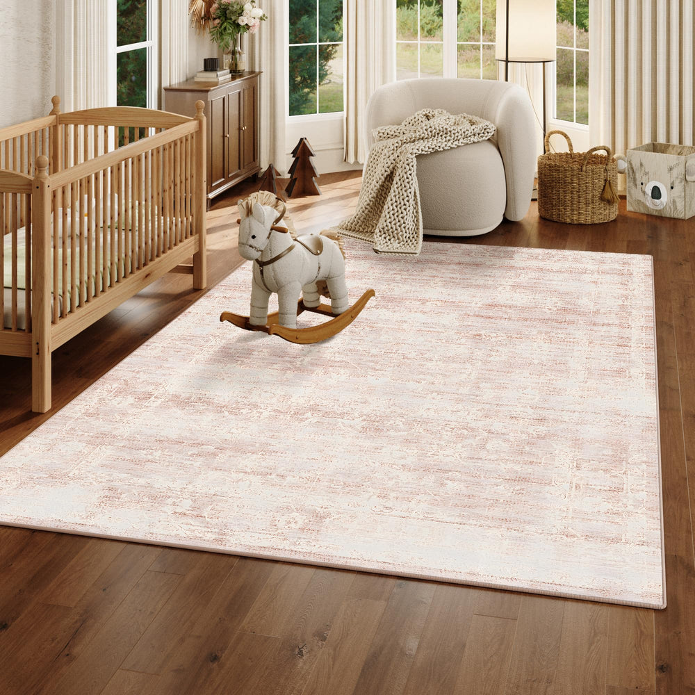 ARKIIKI 6x9 rug in bedroom features light pink tones and cozy texture for relaxing spaces.