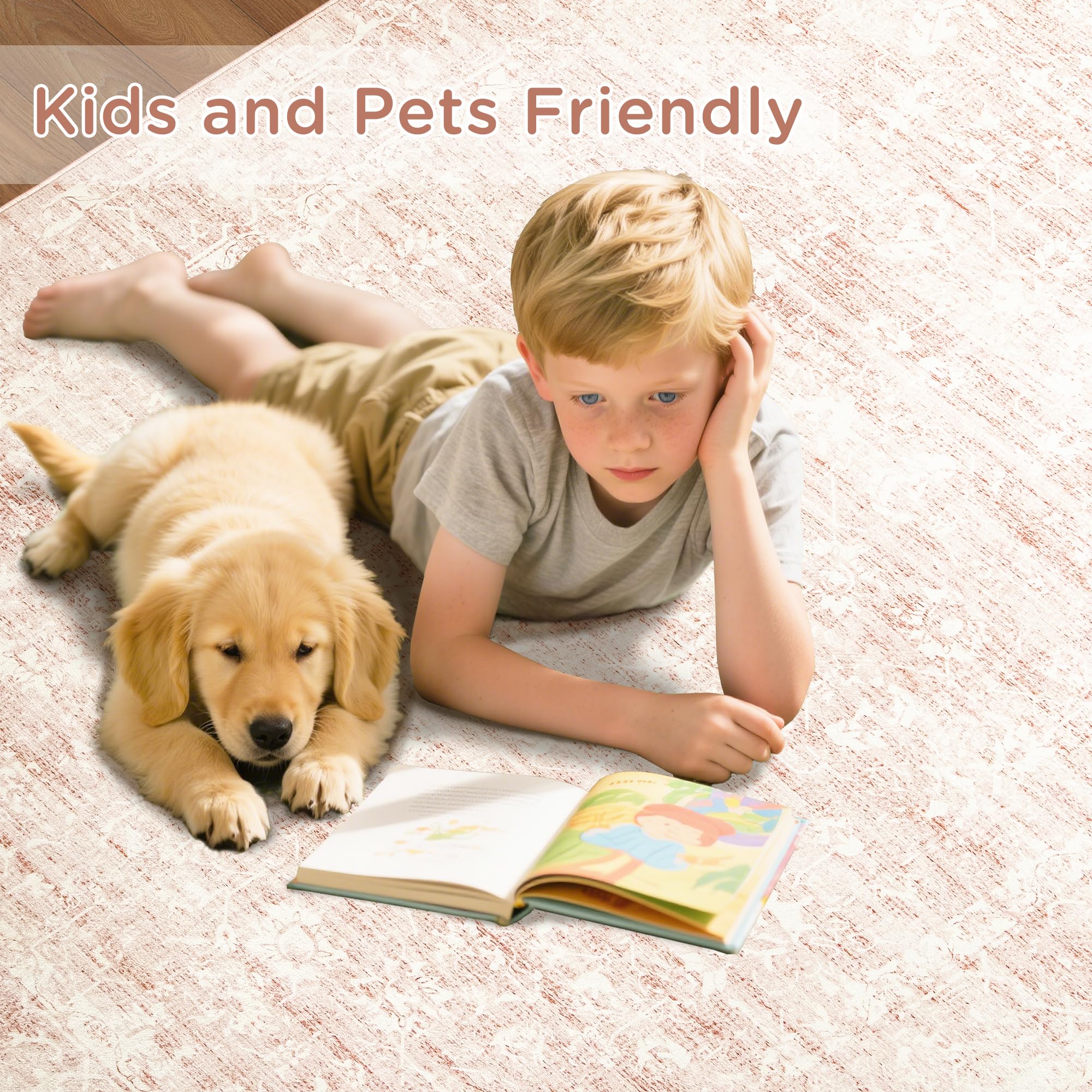 ARKIIKI 6x9 rug with non-slip backing stays in place on smooth floors.