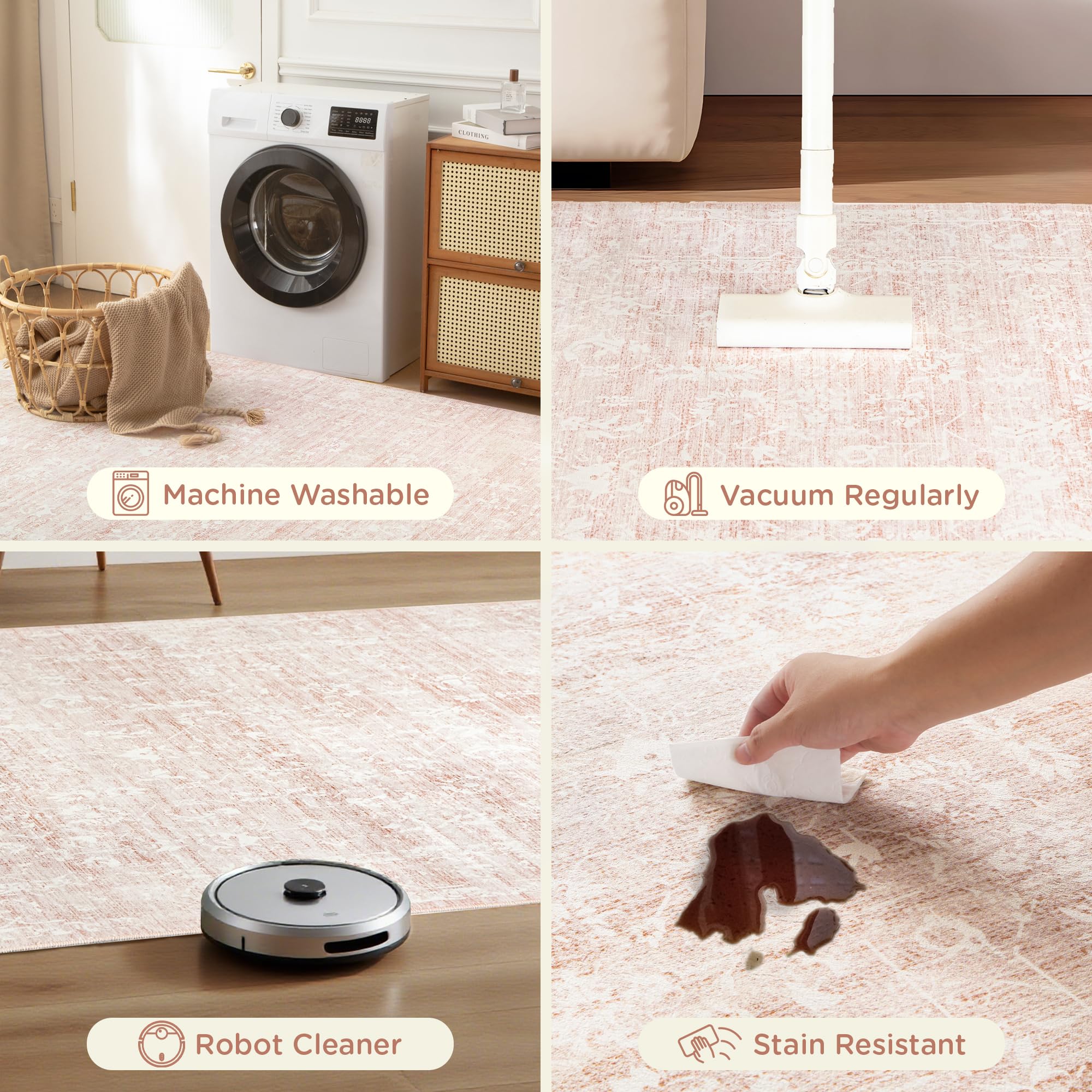 ARKIIKI 6x9 rug with soft texture highlights comfort underfoot and easy care.