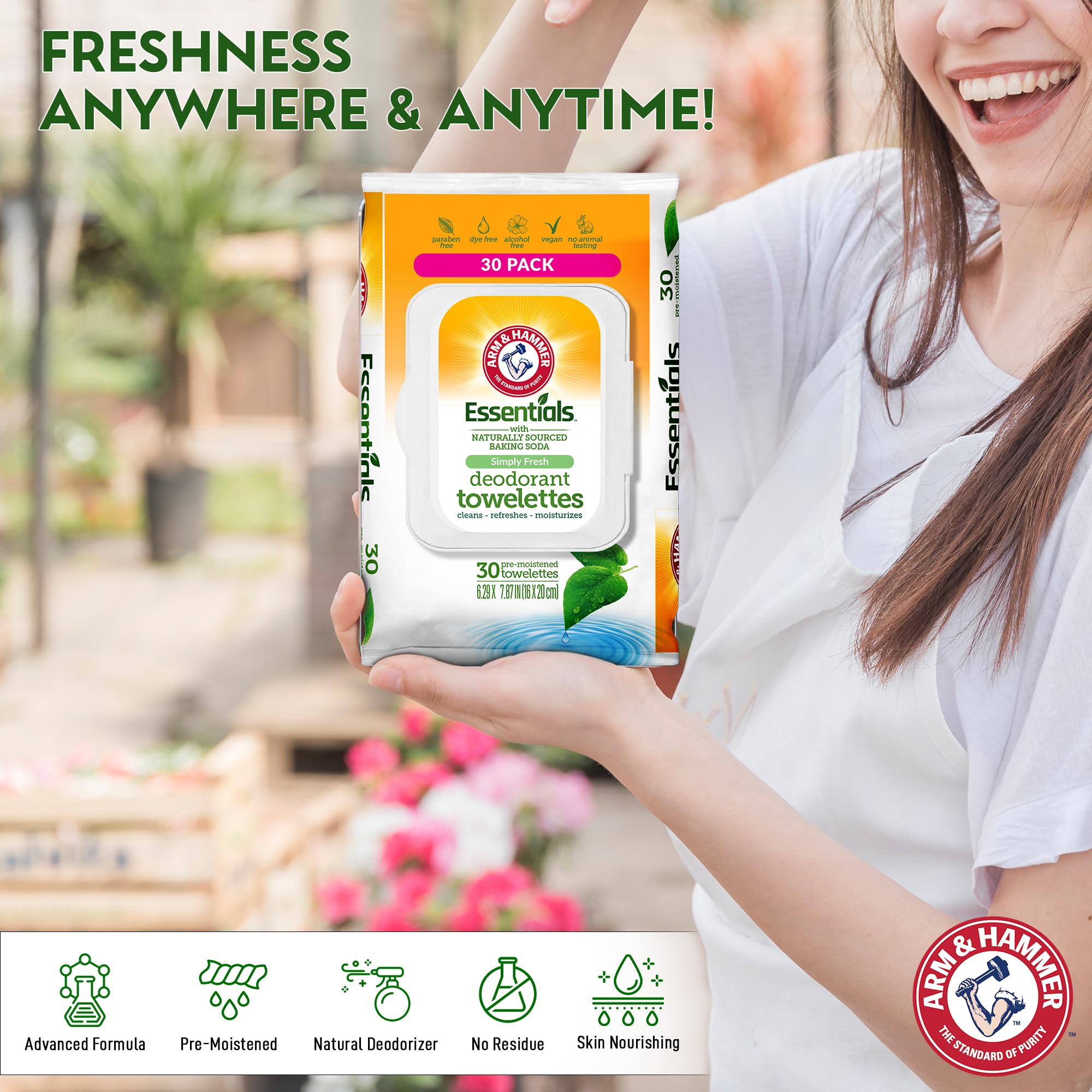 Arm & Hammer Simply Fresh wipes in a gym bag for on-the-go refresh
