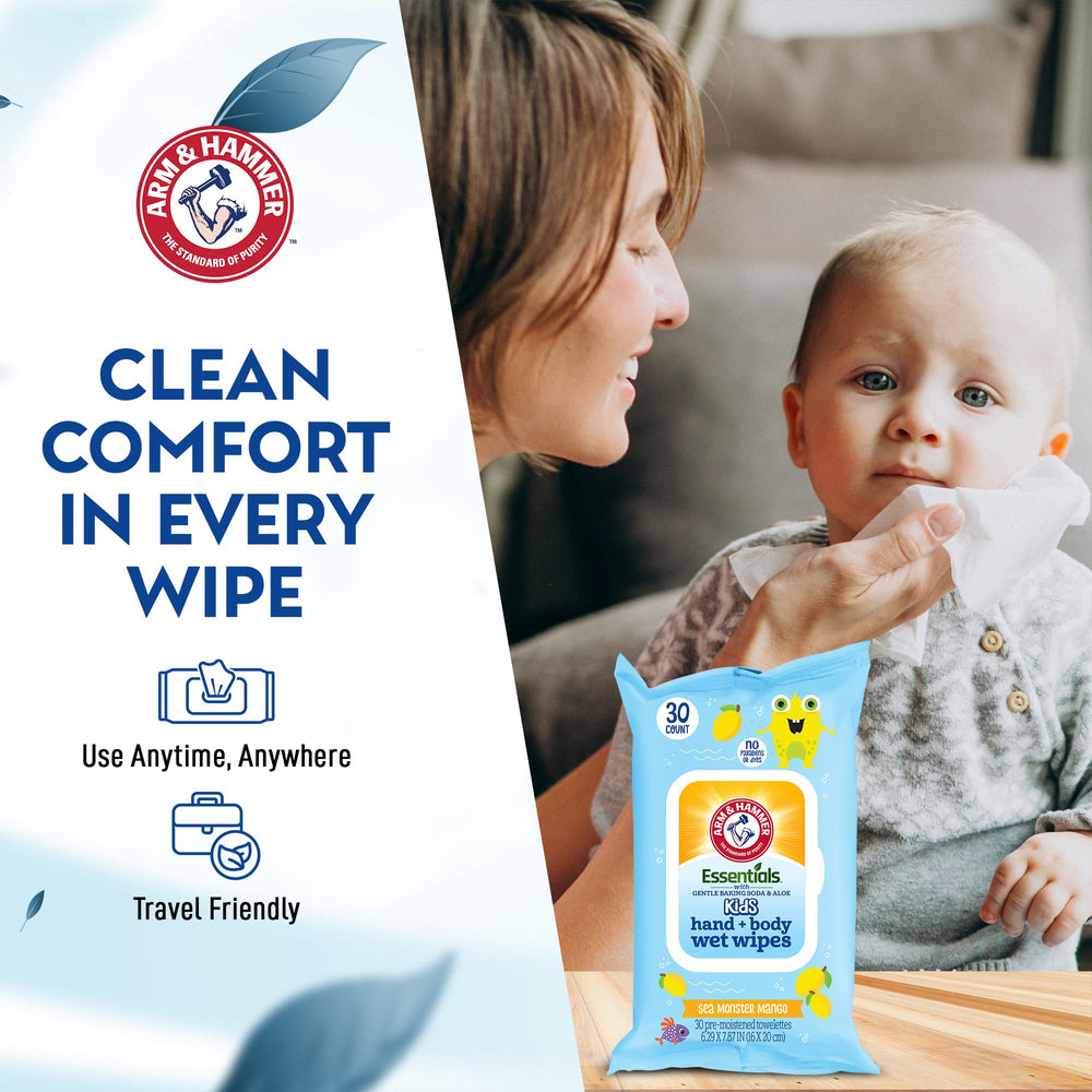 Arm & Hammer Under Watermelon Kiwi Baby Wipes used on face and hands for quick cleanups