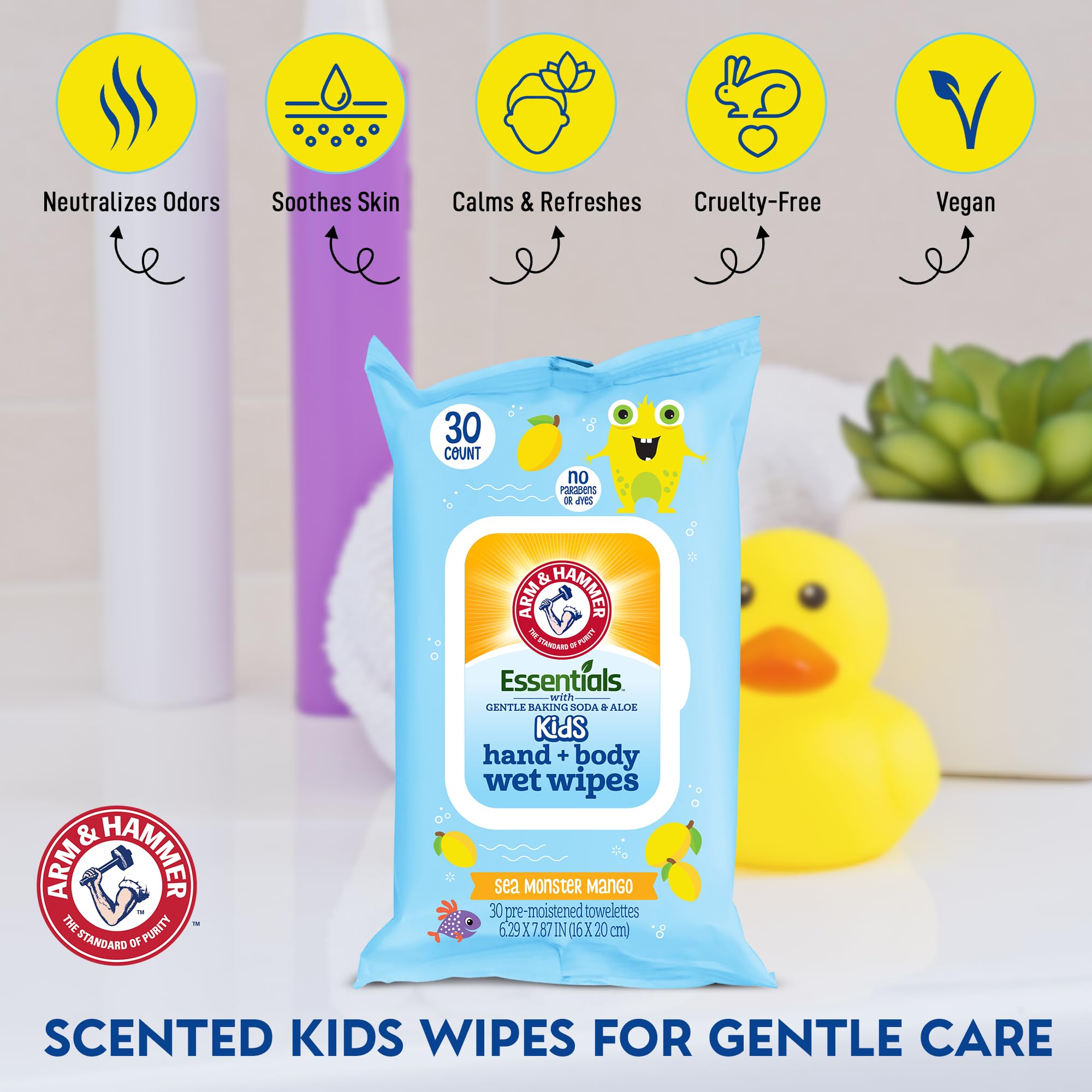 Travel-friendly Arm & Hammer Under Watermelon Kiwi Baby Wipes in a compact bag
