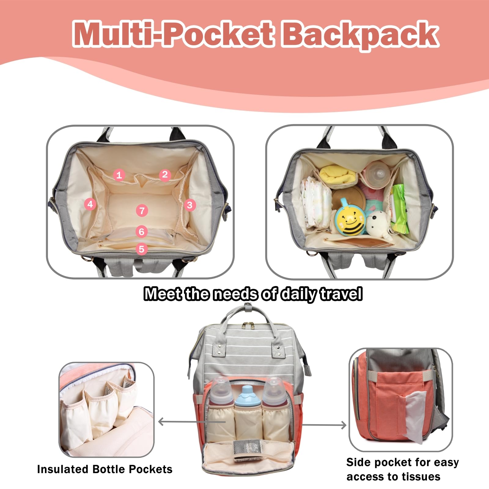 Armbq diaper bag backpack wet and dry pockets help organize essentials efficiently.