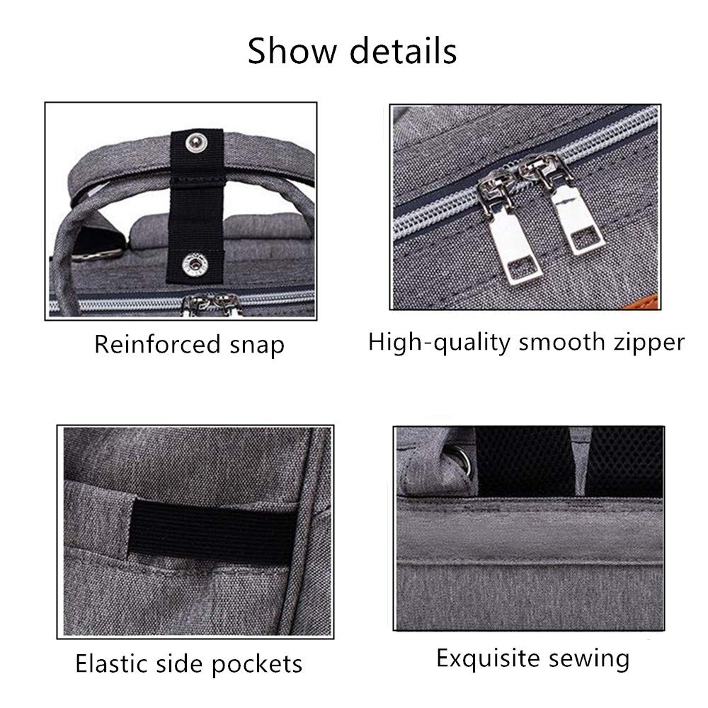 Armbq diaper bag with wet and dry compartments for organized storage.