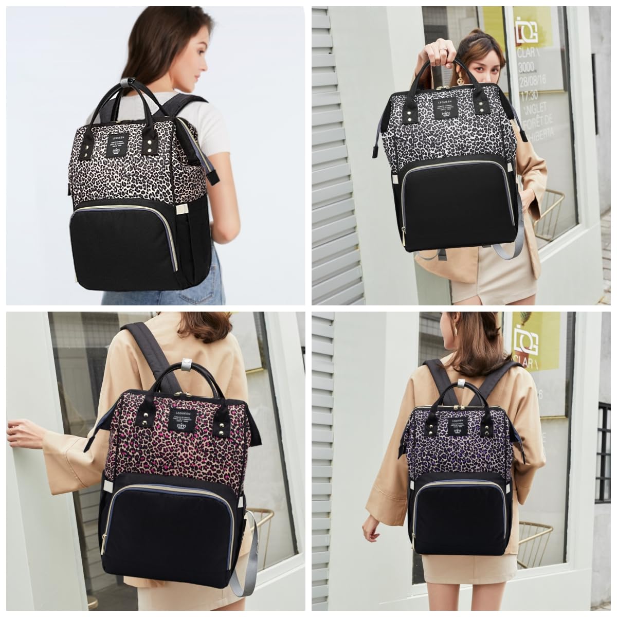 Armbq leopard print diaper bag anti-theft pocket enhances security while traveling.