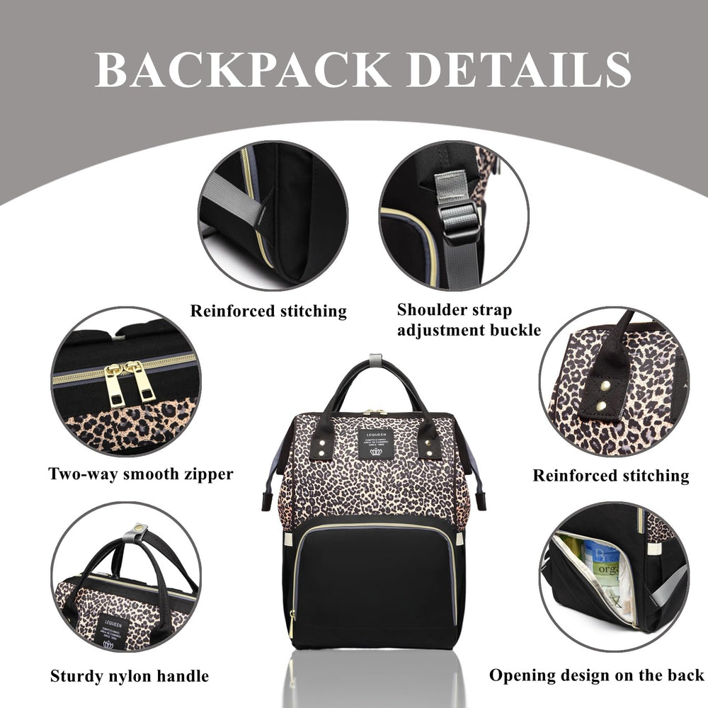 Armbq leopard print diaper bag reinforced shoulder straps offer comfortable carrying.