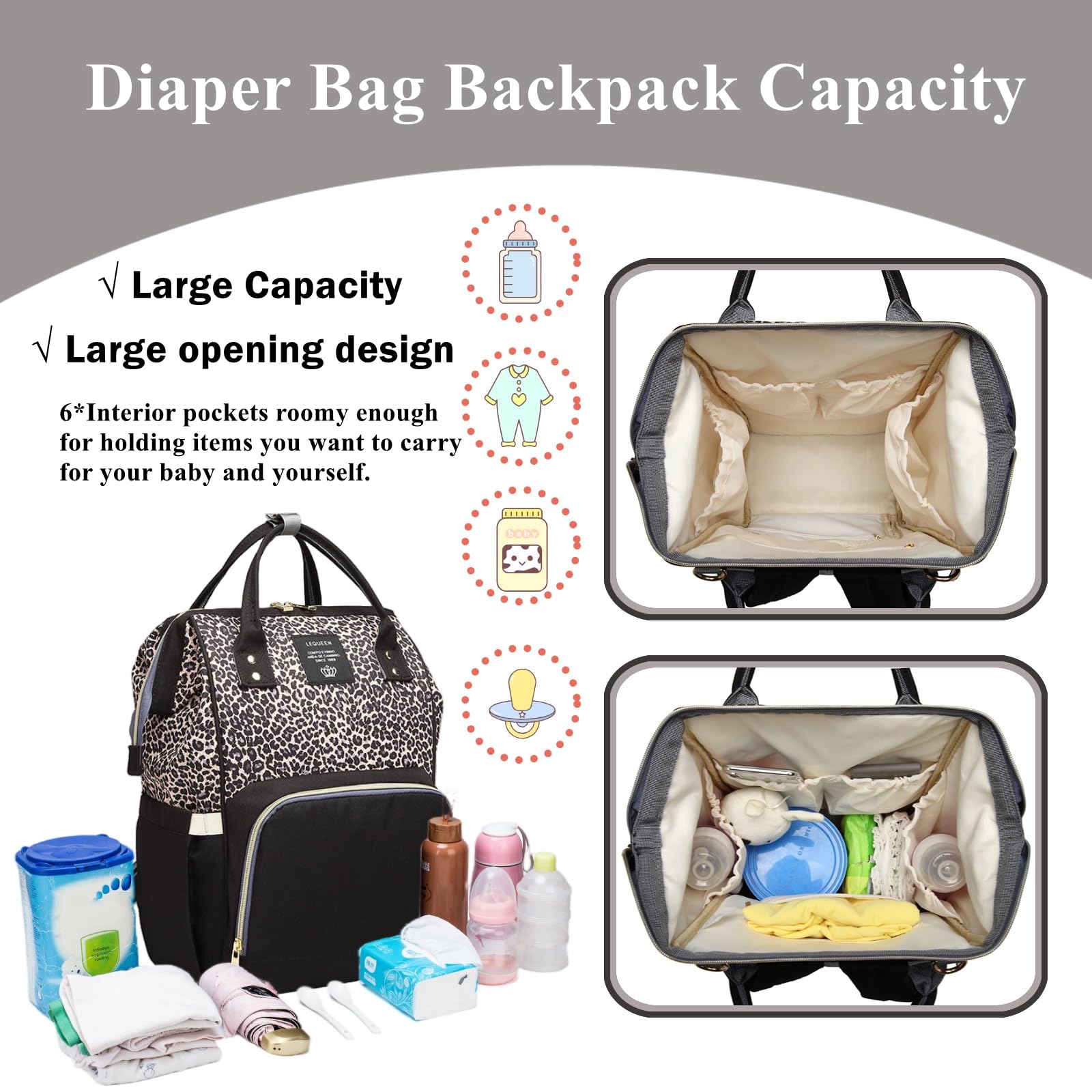 Armbq leopard print diaper bag waterproof fabric protects items on outings.