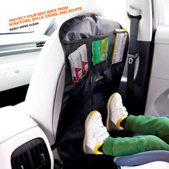 Armor All backseat kick mat with three adjustable straps stays in place during rides.