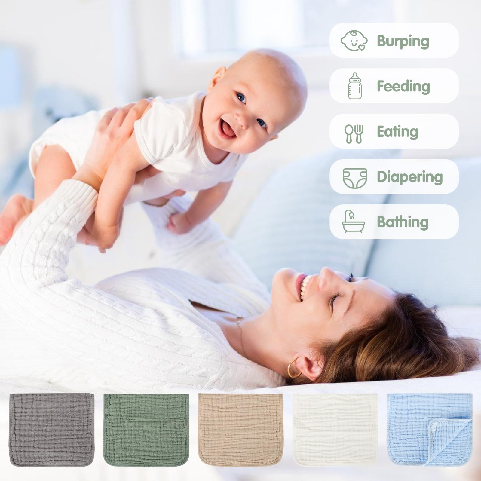 Arnzion burp cloths color variety in blue gray and green.