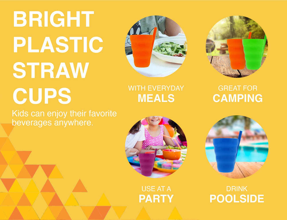 Arrow Home 6-pack cups with colors purple blue green orange appeal to kids.