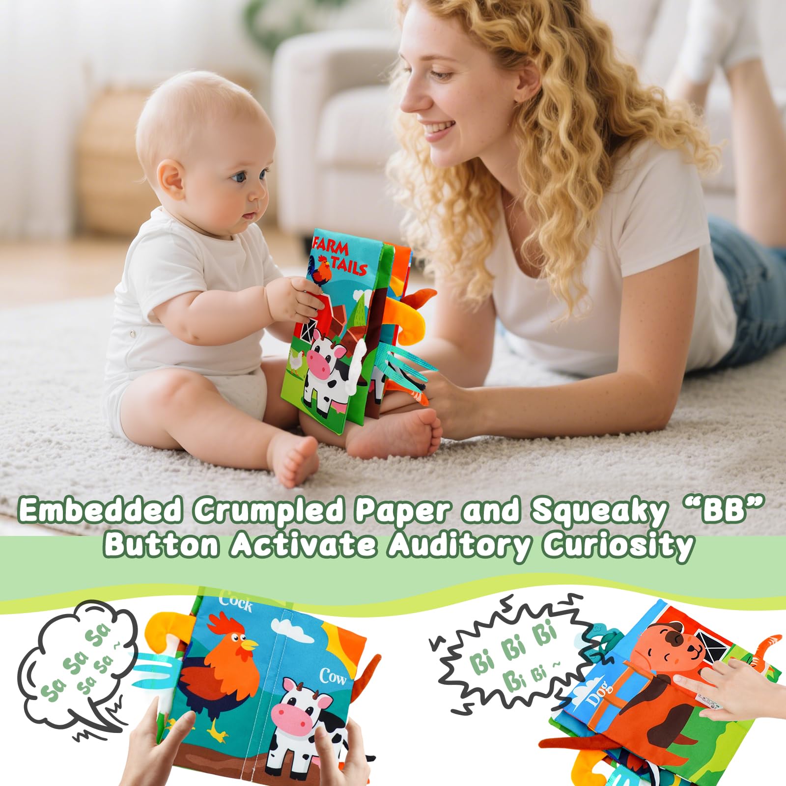 ArtCredit Baby Book detachable animal tails offer varied textures for exploration.