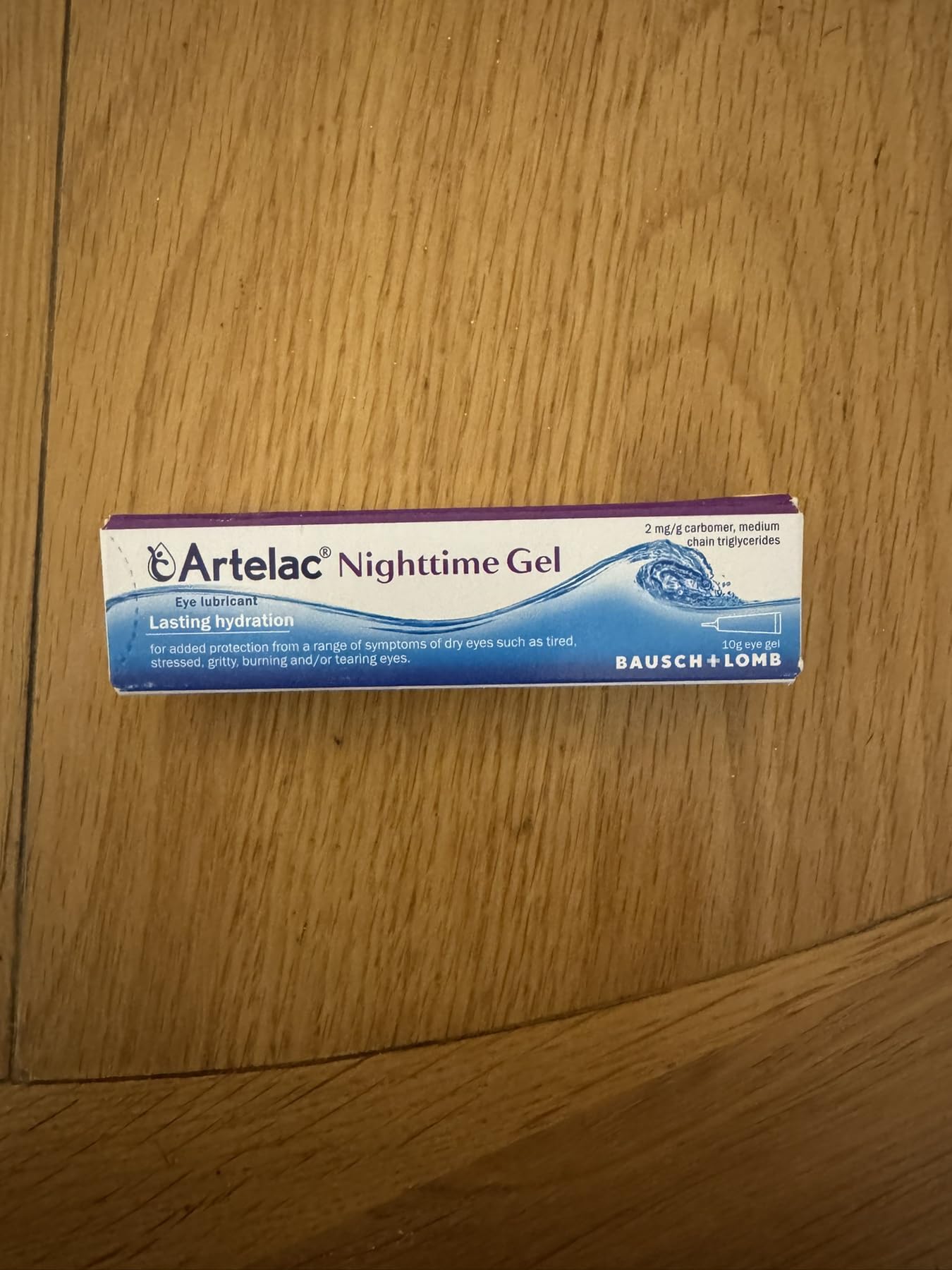 Artelac Nightime Gel night stand setting for easy bedtime eye care.