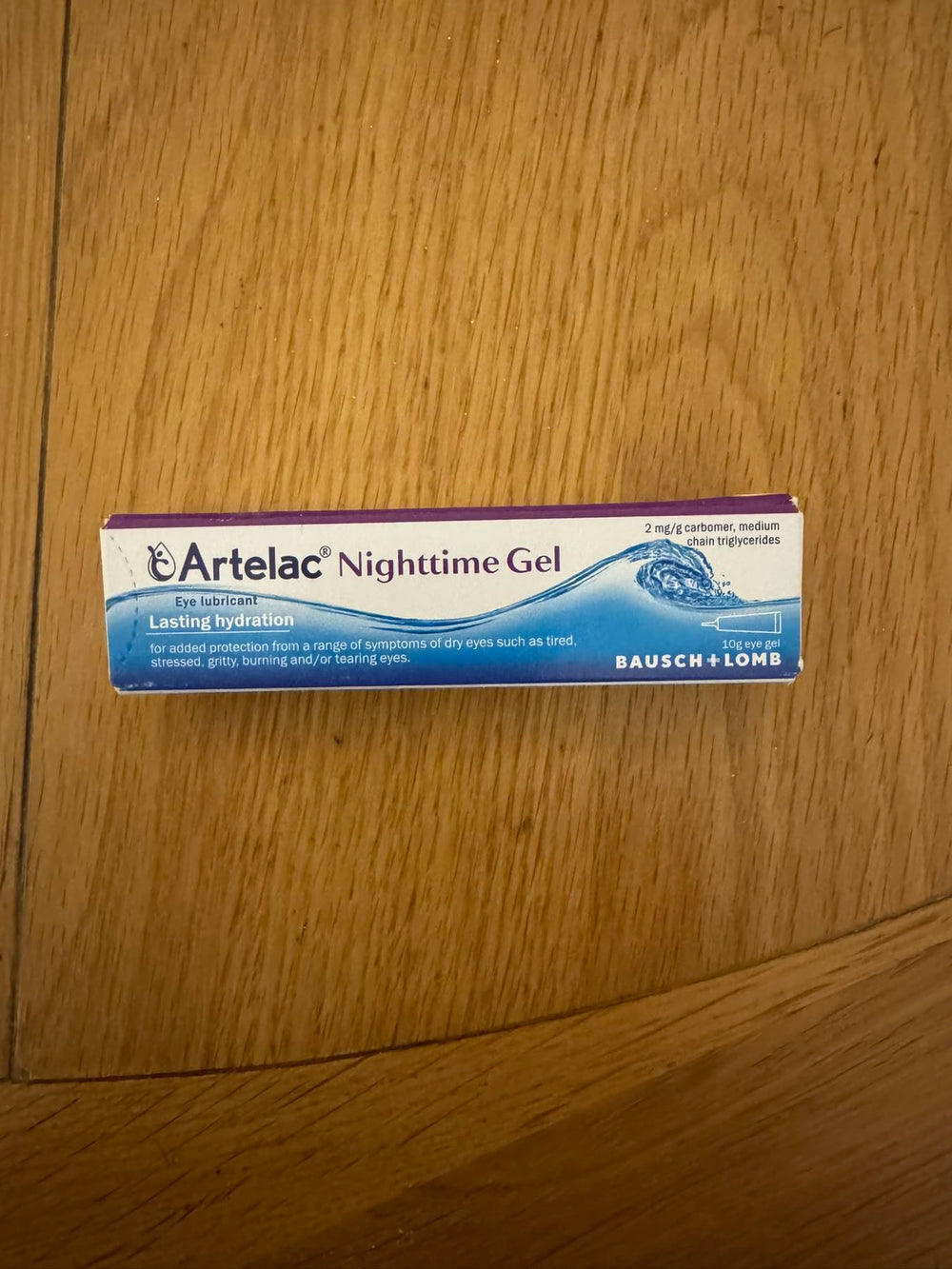 Artelac Nightime Gel night stand setting for easy bedtime eye care.