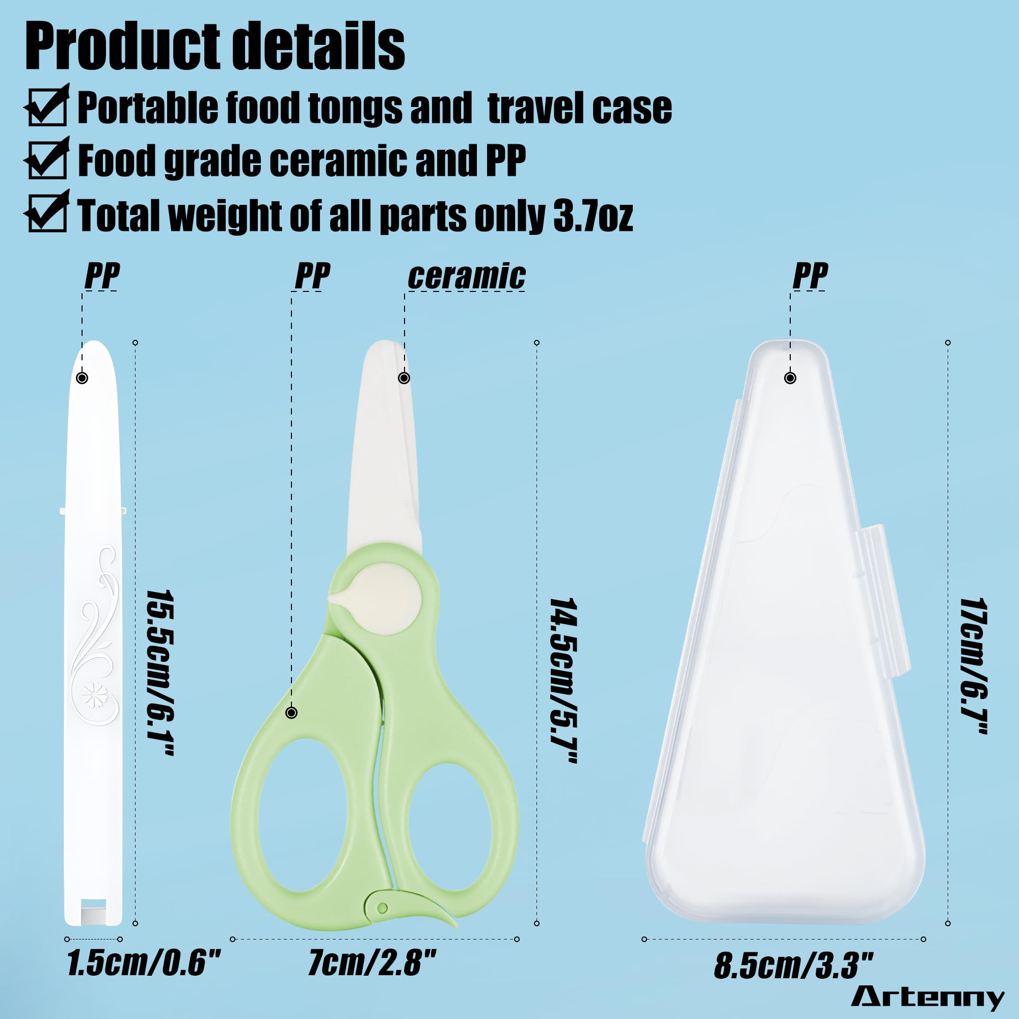 Artenny compact on-the-go kit shown in a diaper bag for travel-ready meals.