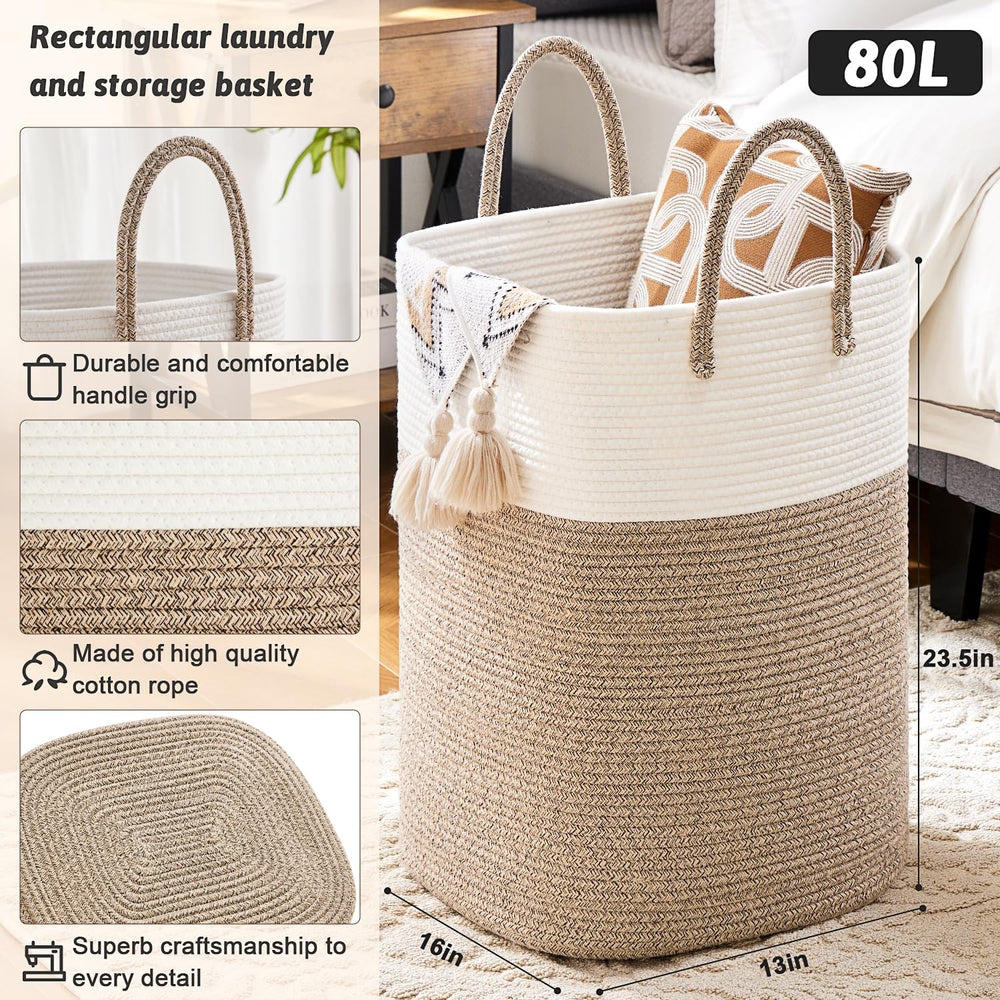Artfeel laundry basket close-up shows durable, breathable handwoven cotton rope.