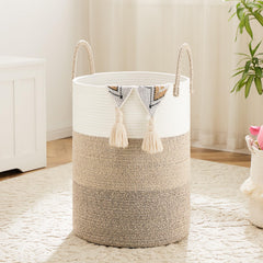 Artfeel 60L cotton rope laundry basket with woven design for stylish clothes storage