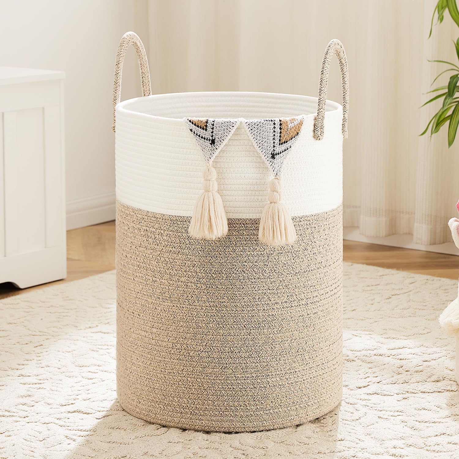 Artfeel laundry basket with cotton rope weave for stylish, breathable storage.