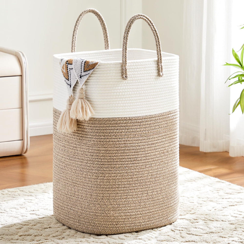 Artfeel cotton rope laundry basket with woven texture for stylish laundry storage.