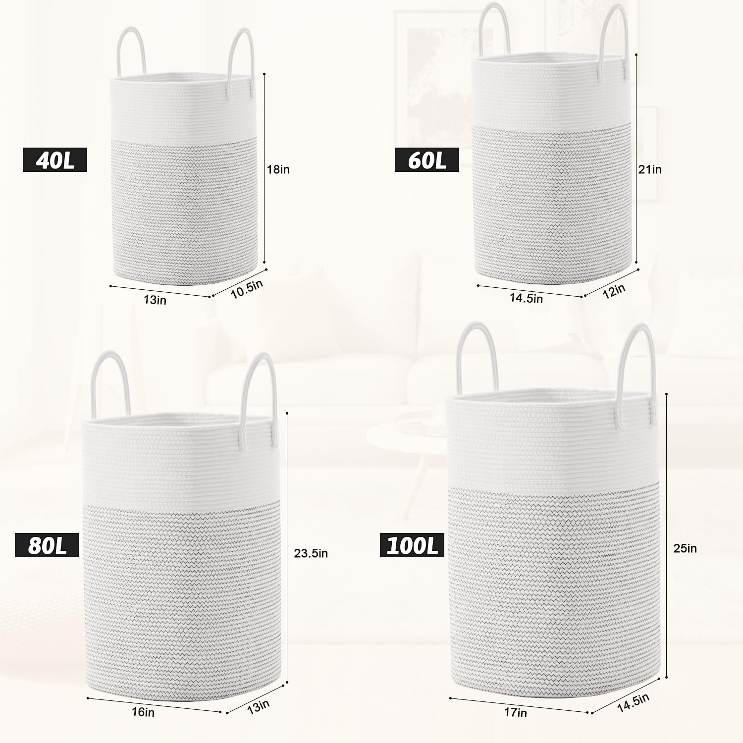Artfeel white woven laundry basket keeps blankets neatly stored.