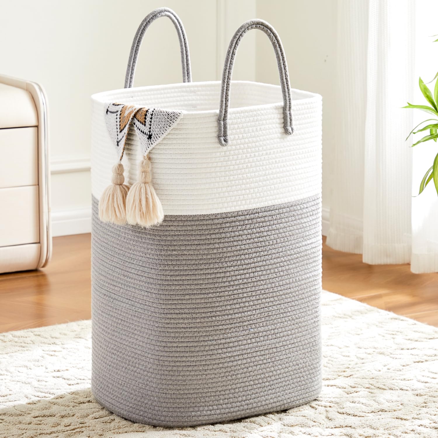Artfeel laundry basket in woven cotton rope for tidy laundry storage