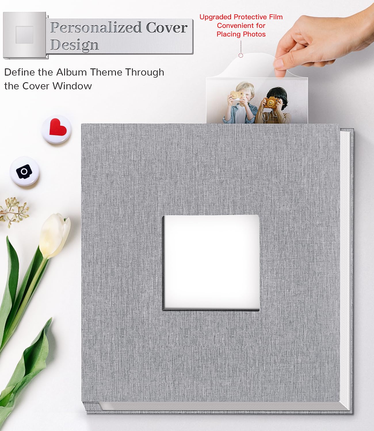 Artfeel album interior with adhesive pages for flexible photo placement and reorganization.