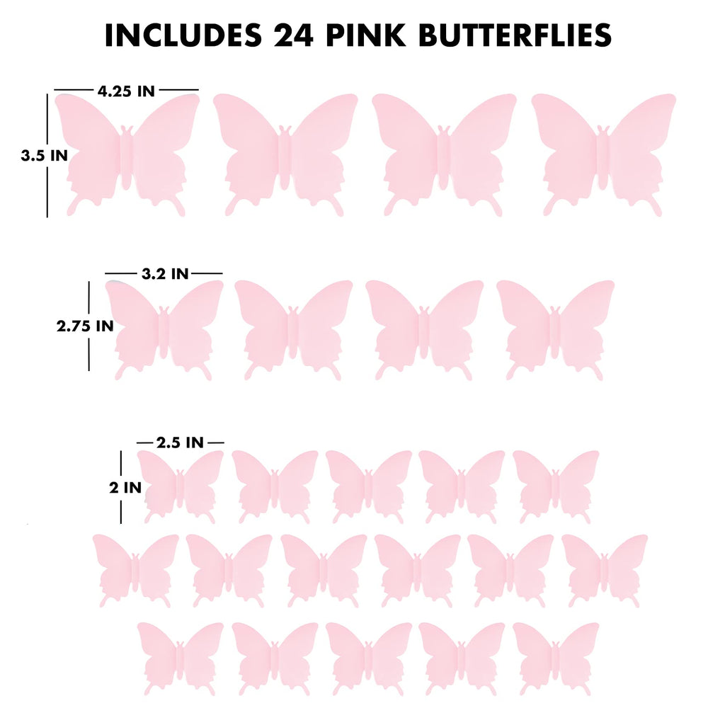 Artivo pink butterfly wall decals on smooth surfaces, easy to apply removable room décor.