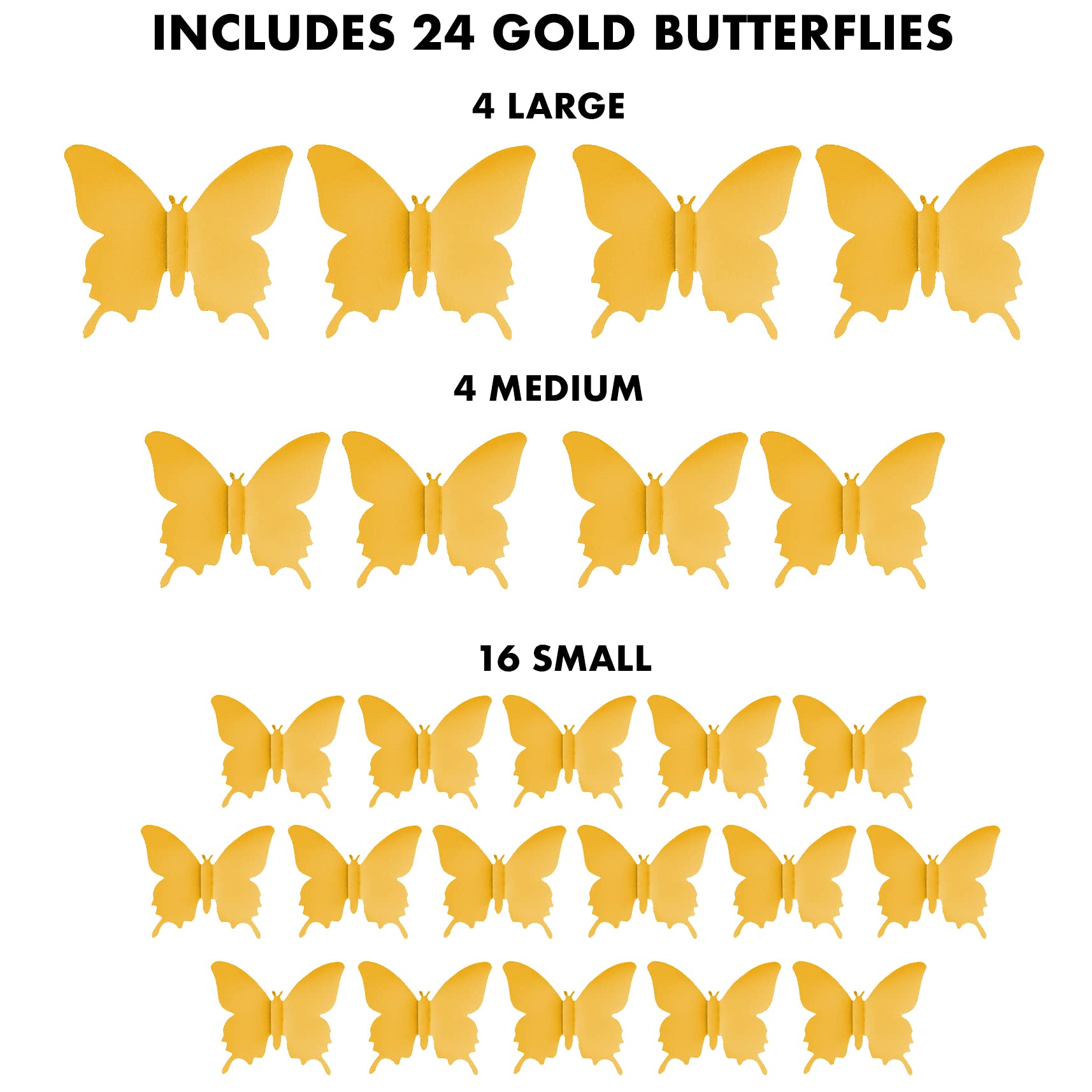 Artivo 24-piece gold butterfly decals with waterproof adhesive for events