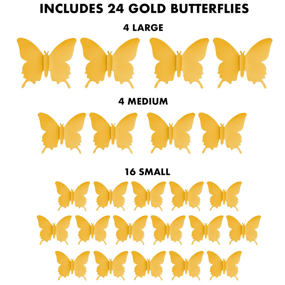 Artivo 24-piece gold butterfly decals with waterproof adhesive for events