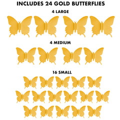 Artivo 24-piece gold butterfly decals with waterproof adhesive for events
