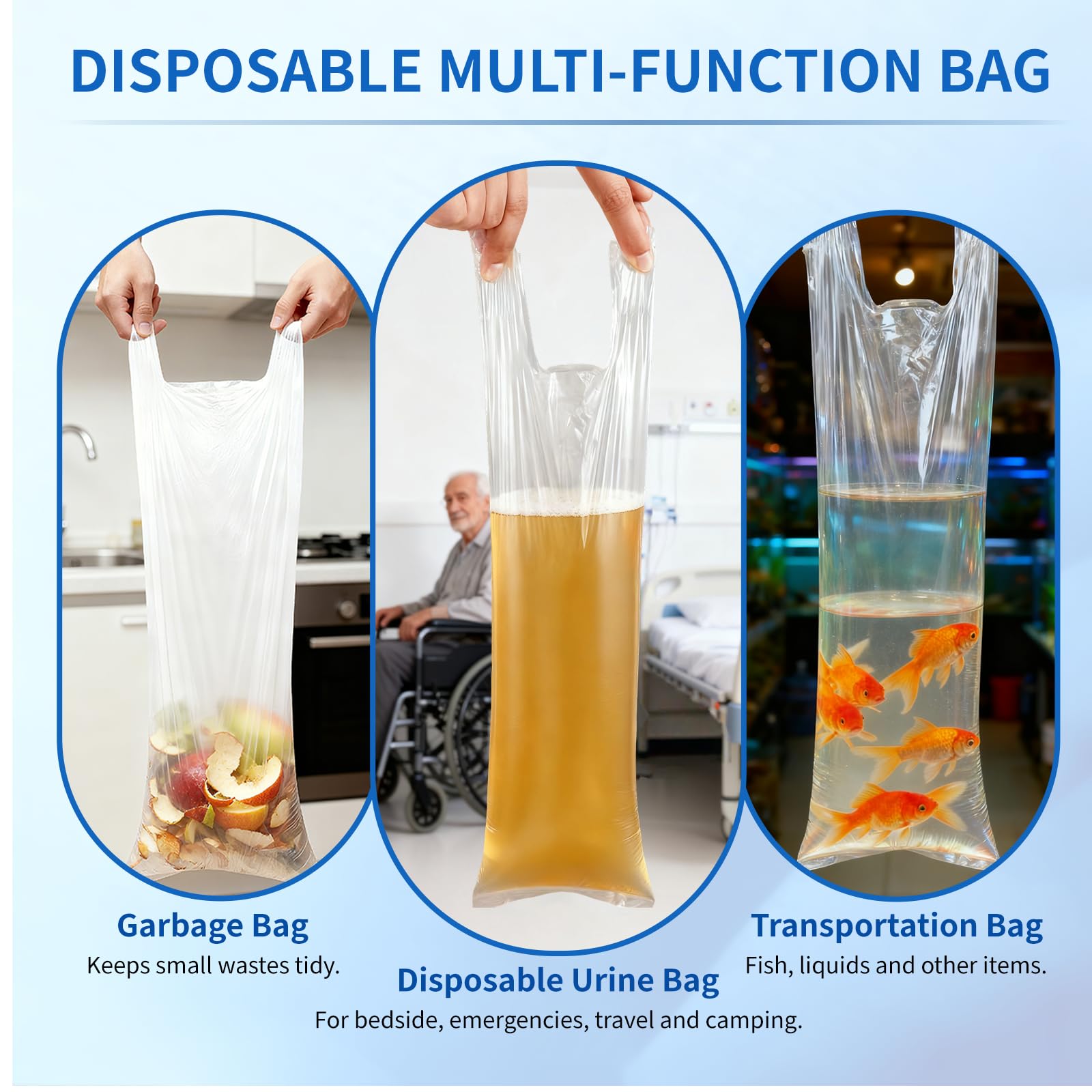 Artojoy bulk pack of 100 transparent bags for home and outdoor storage.