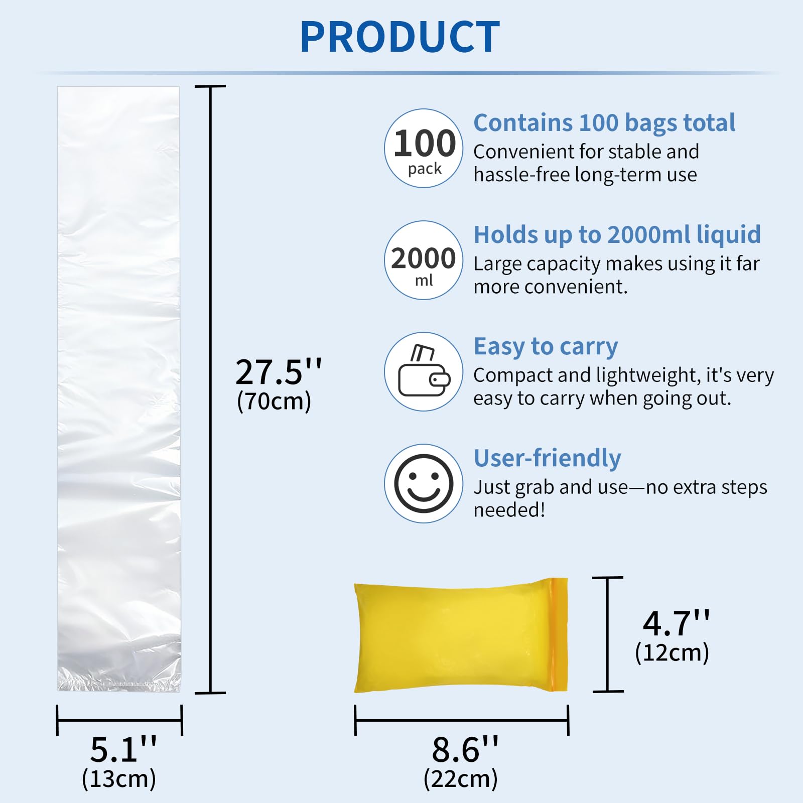 Artojoy 100-pcs bag set close-up highlights sturdy PE material with easy tear-open access.