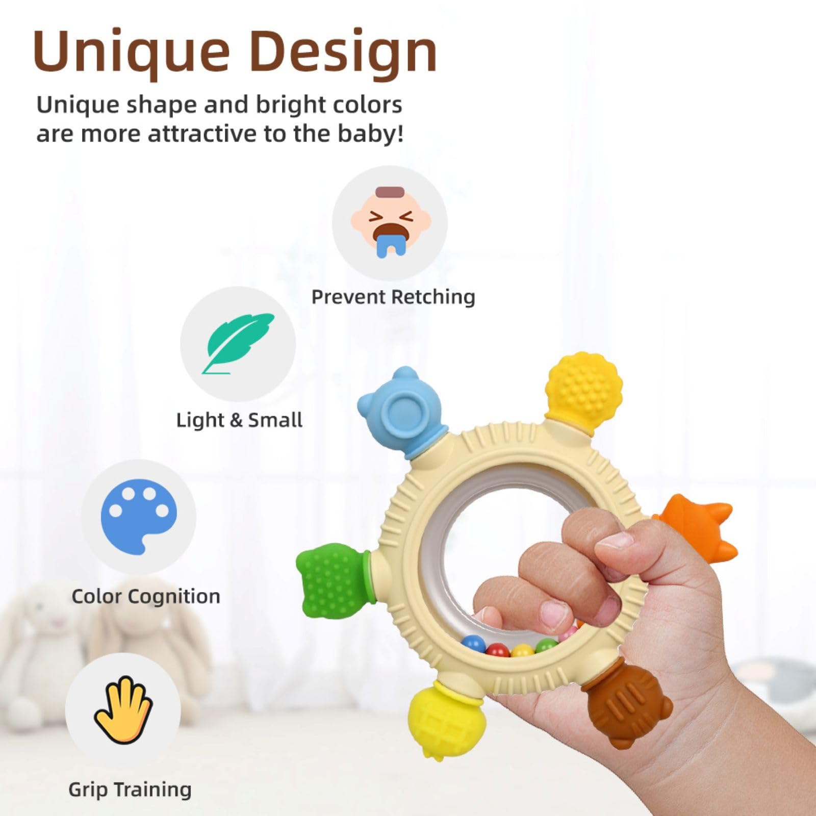 Arudyo plush ring teether animal design for sensory exploration.
