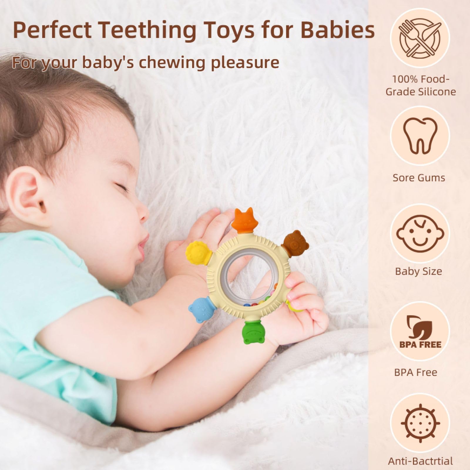 Arudyo sensory toy teether with varied textures for baby play.