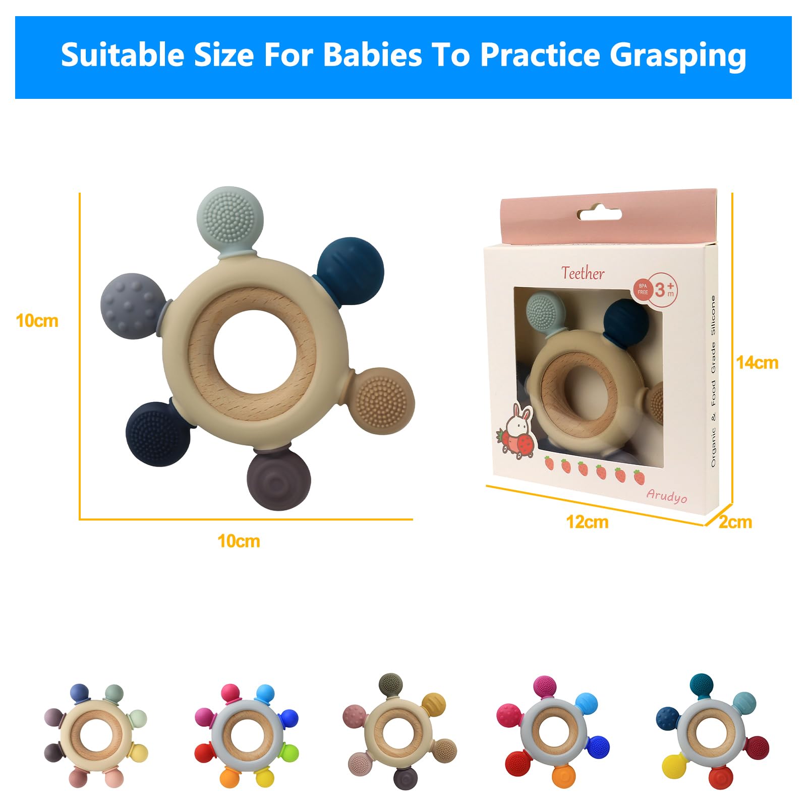 Arudyo Morandi color silicone teether stimulates senses.