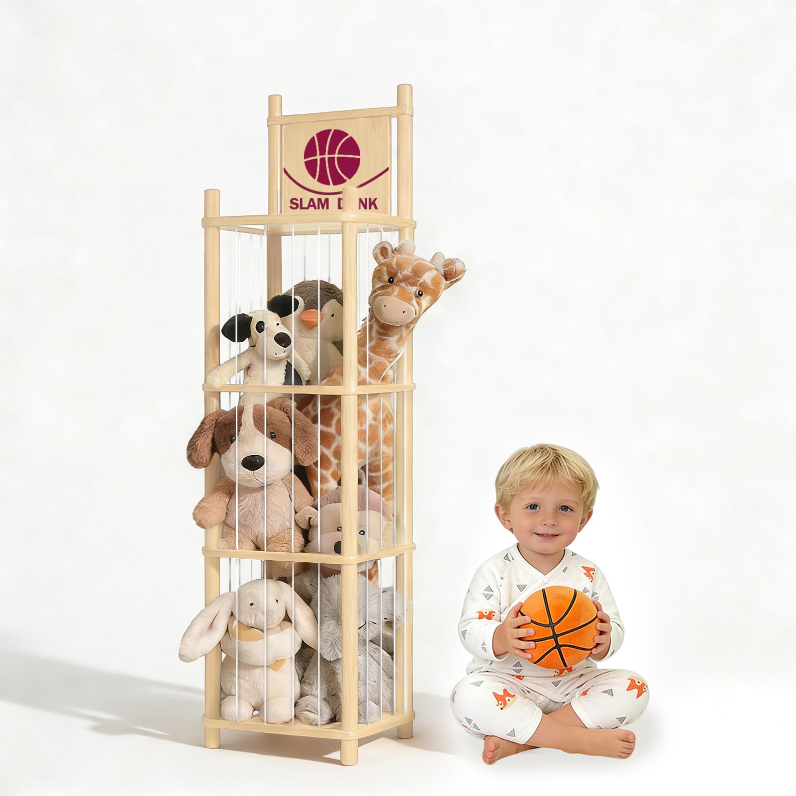 Aruood stuffed animal storage zoo organizer with basketball frame for tidy playtimes.