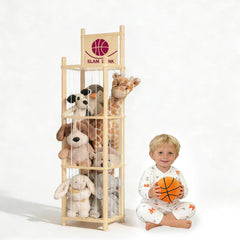 Aruood stuffed animal storage zoo organizer with basketball frame for tidy playtimes.