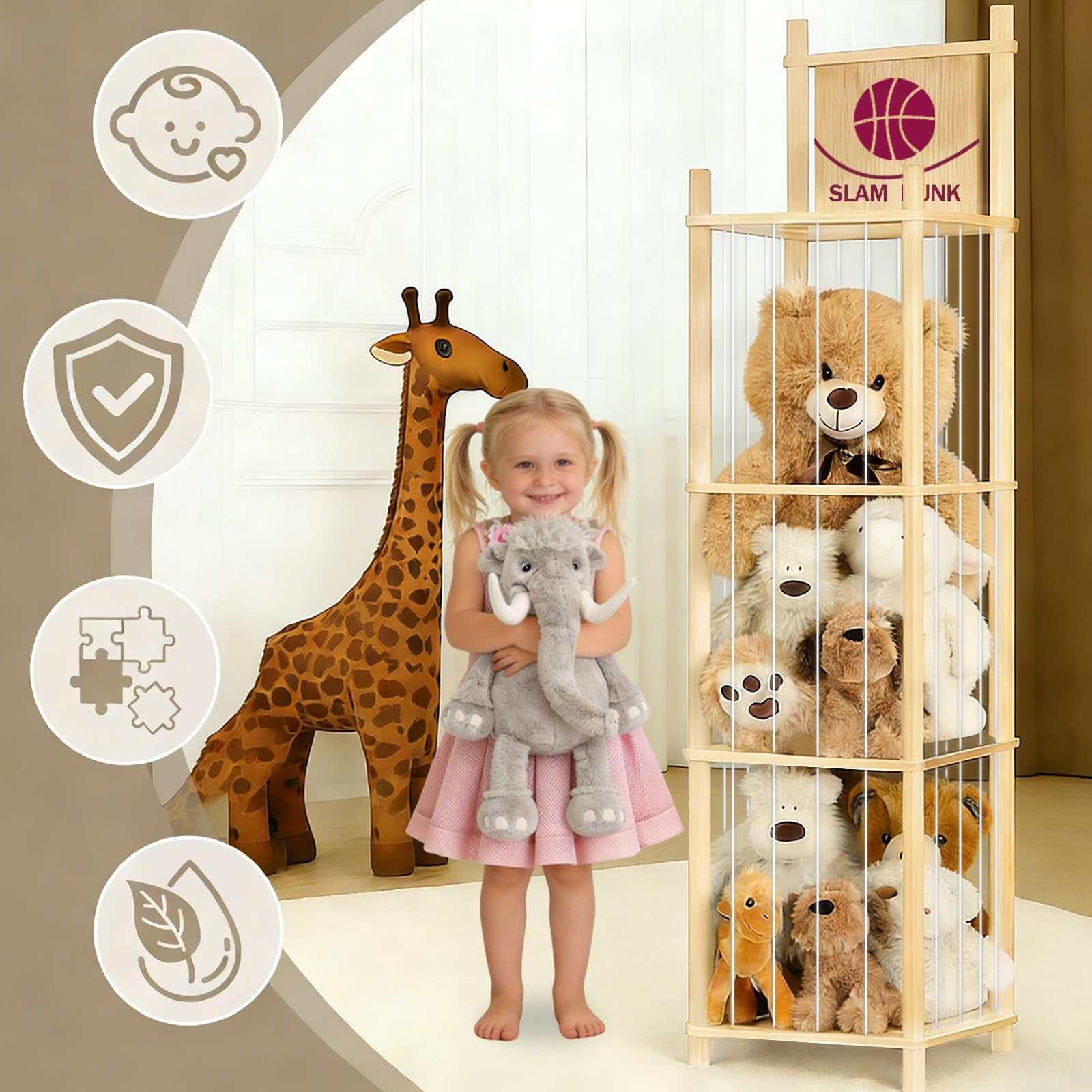 Aruood stuffed animal storage zoo organizer pine wood frame offers sturdy durability.