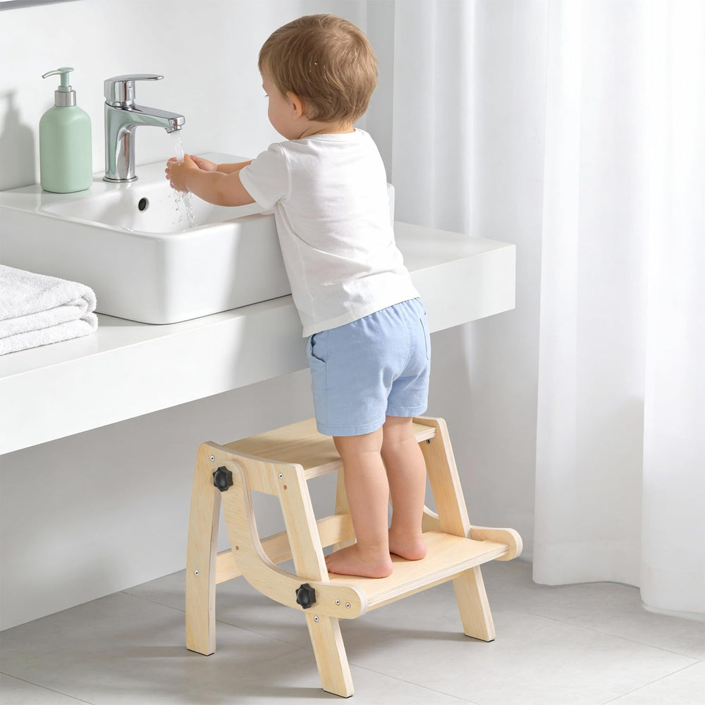 Arwion toddler step stool foldable wooden for space-saving storage.